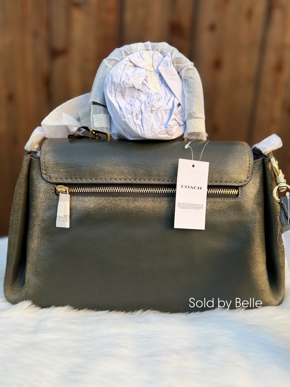 NWT Coach Slouchy Rogue Top Handle Loved Leather Brass Green - Picture 3 of 6